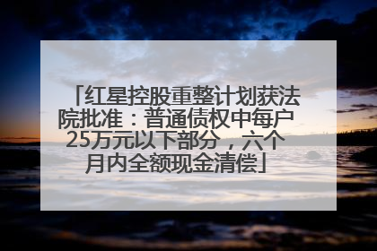 红星控股重整计划获法院批准：普通债权中每户25万元以下部分，六个月内全额现金清偿