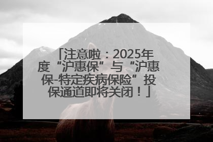 注意啦：2025年度“沪惠保”与“沪惠保-特定疾病保险”投保通道即将关闭！