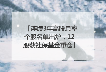 连续3年高股息率个股名单出炉，12股获社保基金重仓