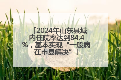 2024年山东县域内住院率达到84.4%，基本实现“一般病在市县解决”
